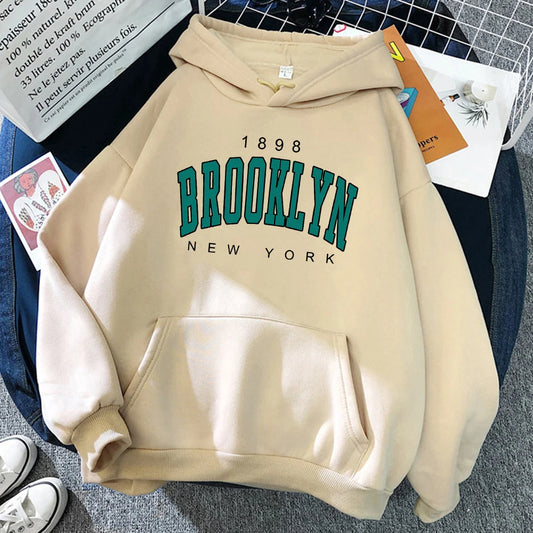 1898 Brooklyn New York Bedruckte Damen-Kapuzenpullover, modischer Fleece-Kapuzenpullover, Kreativität, Pullover, Kleidung, Straße, lockere Sweatshirts für Damen