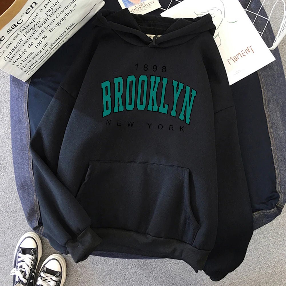 1898 Brooklyn New York Bedruckte Damen-Kapuzenpullover, modischer Fleece-Kapuzenpullover, Kreativität, Pullover, Kleidung, Straße, lockere Sweatshirts für Damen