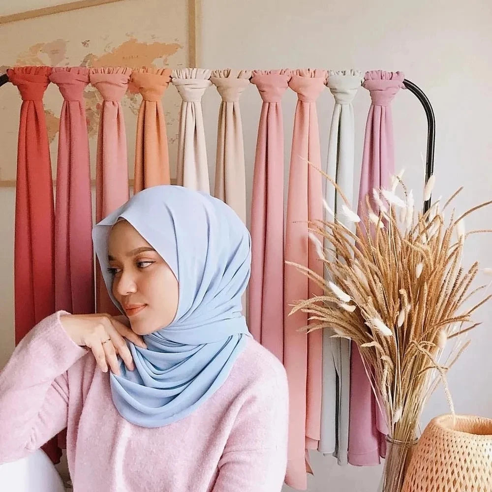 Ramadan muslimischen Chiffon Hijabs für Frau einfarbig Kopftuch langen Schal Schal Frauen Trikot Hijabs Damen Islam Voile Hijab