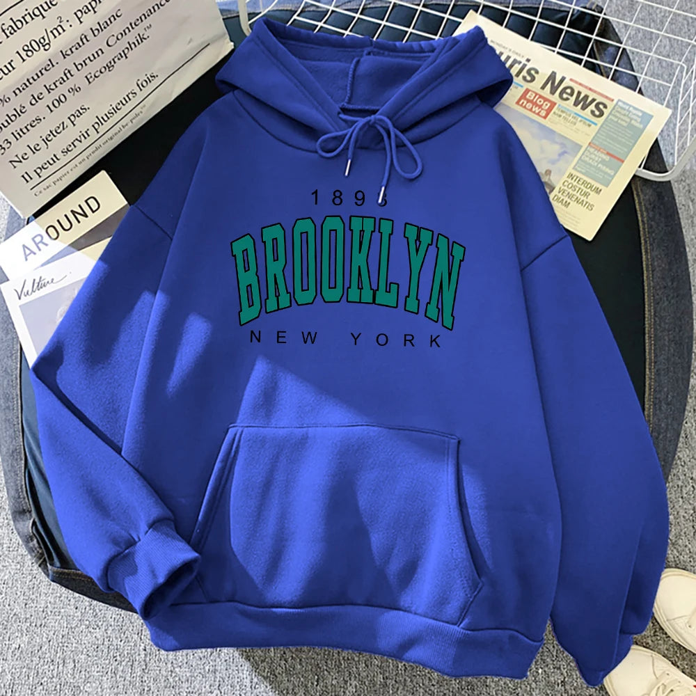 1898 Brooklyn New York Bedruckte Damen-Kapuzenpullover, modischer Fleece-Kapuzenpullover, Kreativität, Pullover, Kleidung, Straße, lockere Sweatshirts für Damen