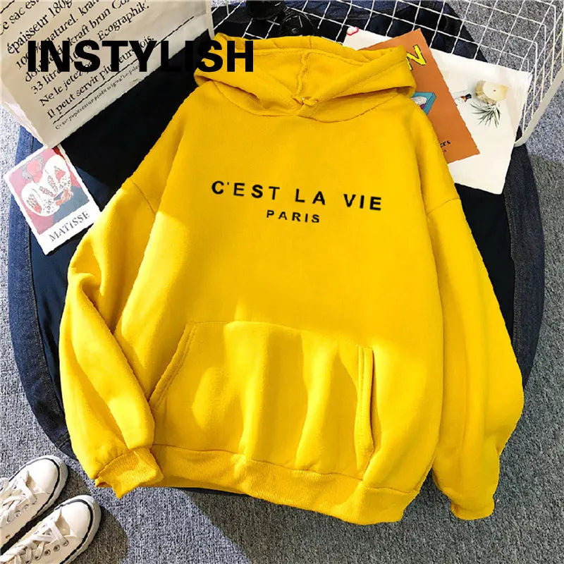 Frauen Casual Druck Lose Hoodies Frühling Langarm Mit Kapuze Sweatshirt Harajuku Einfache Tops Faul Stil Pullover 2023 Streetwear