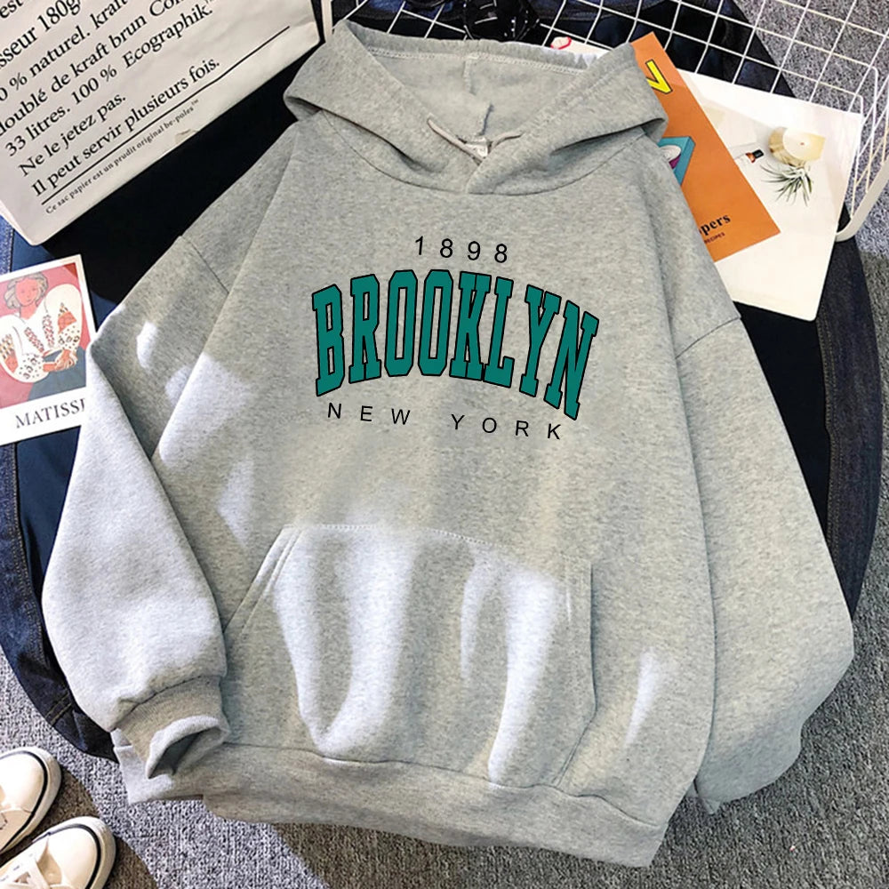 1898 Brooklyn New York Bedruckte Damen-Kapuzenpullover, modischer Fleece-Kapuzenpullover, Kreativität, Pullover, Kleidung, Straße, lockere Sweatshirts für Damen