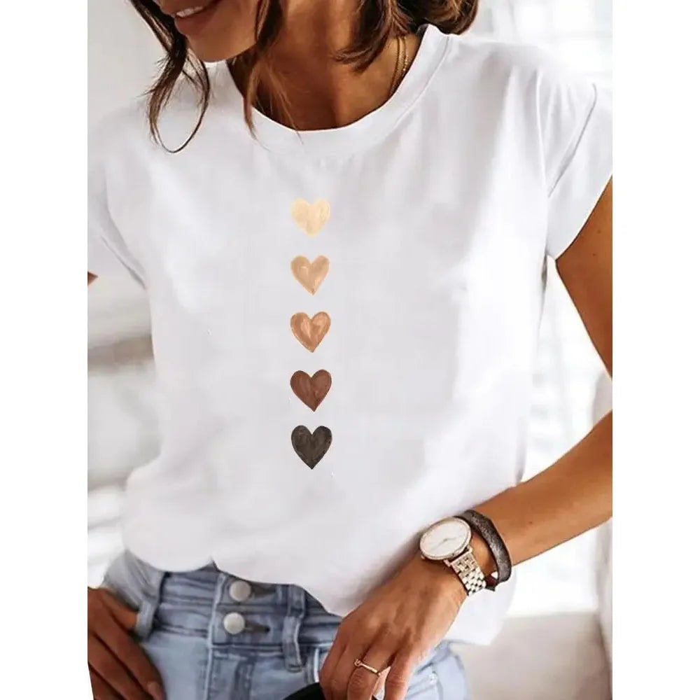 Love Heart Print Summer T-Shirt - Wave Fashion