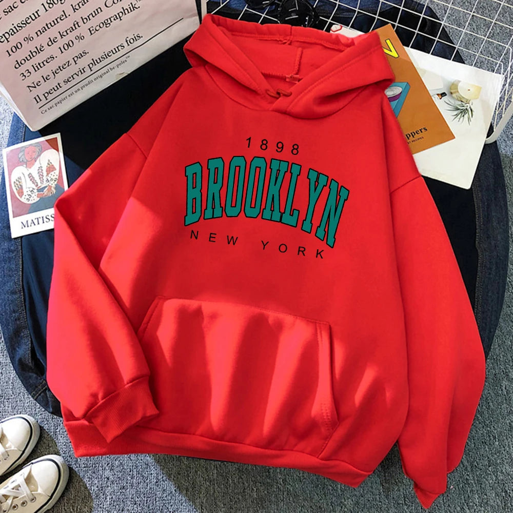 1898 Brooklyn New York Bedruckte Damen-Kapuzenpullover, modischer Fleece-Kapuzenpullover, Kreativität, Pullover, Kleidung, Straße, lockere Sweatshirts für Damen