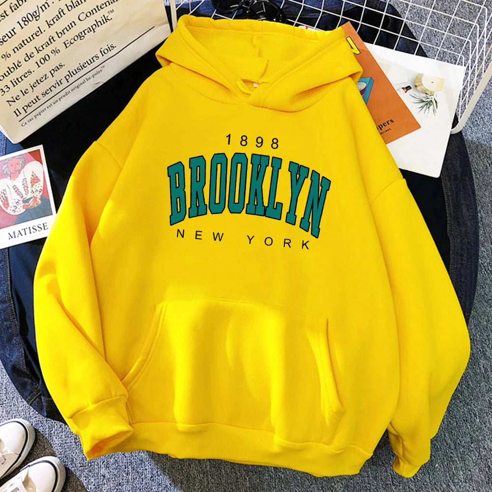 1898 Brooklyn New York Bedruckte Damen-Kapuzenpullover, modischer Fleece-Kapuzenpullover, Kreativität, Pullover, Kleidung, Straße, lockere Sweatshirts für Damen