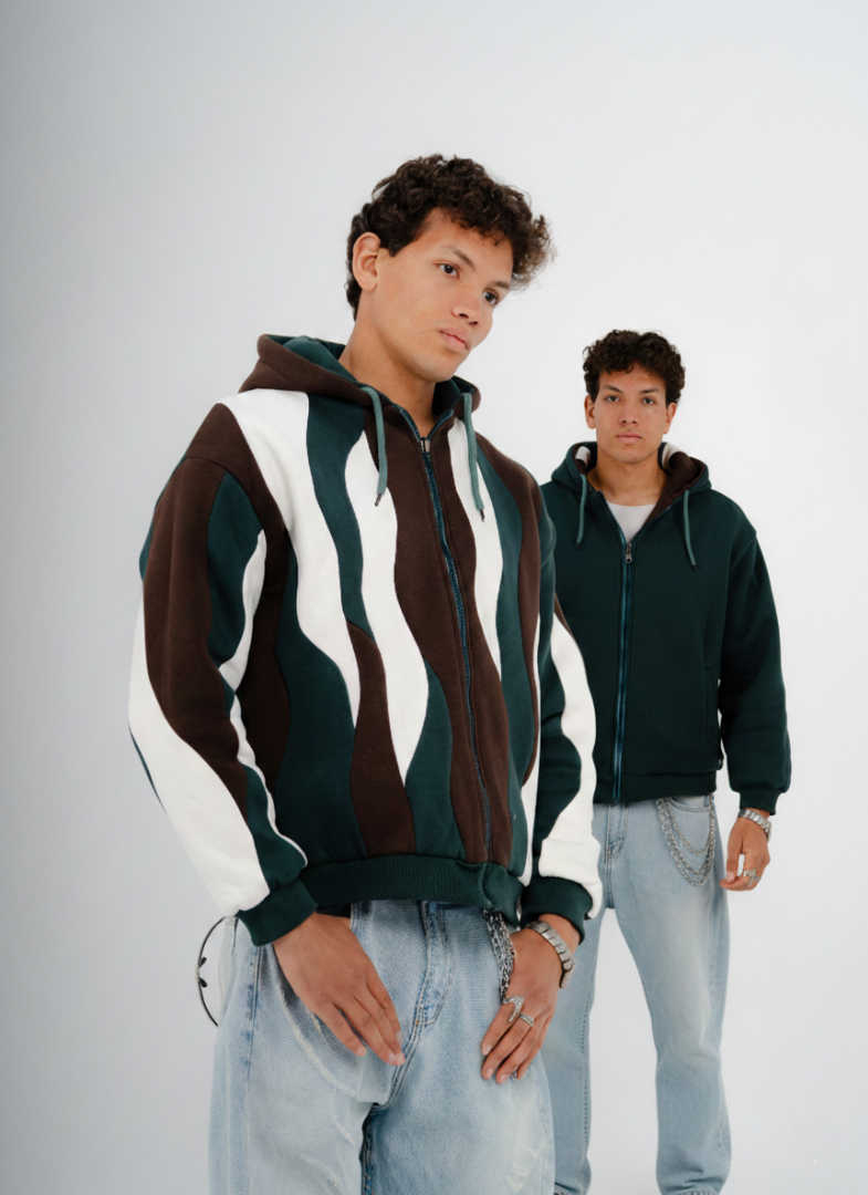 Green Double Face Jacket | Box Fit | 2 Looks in 1 | 100% Melton Cotton